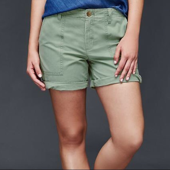 Gap Girlfriend Utility Shorts Olive Army Green 0 - Picture 1 of 4